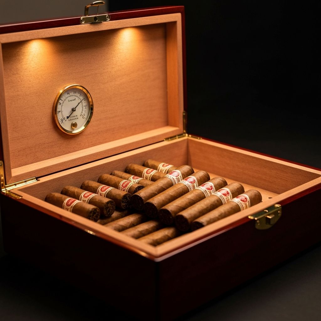 Open humidor with cigars